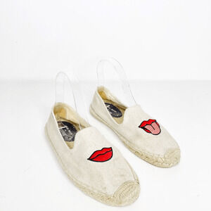 Soludos X Jason Polan Lips Espadrilles sand smoking slippers canvas womens 7
